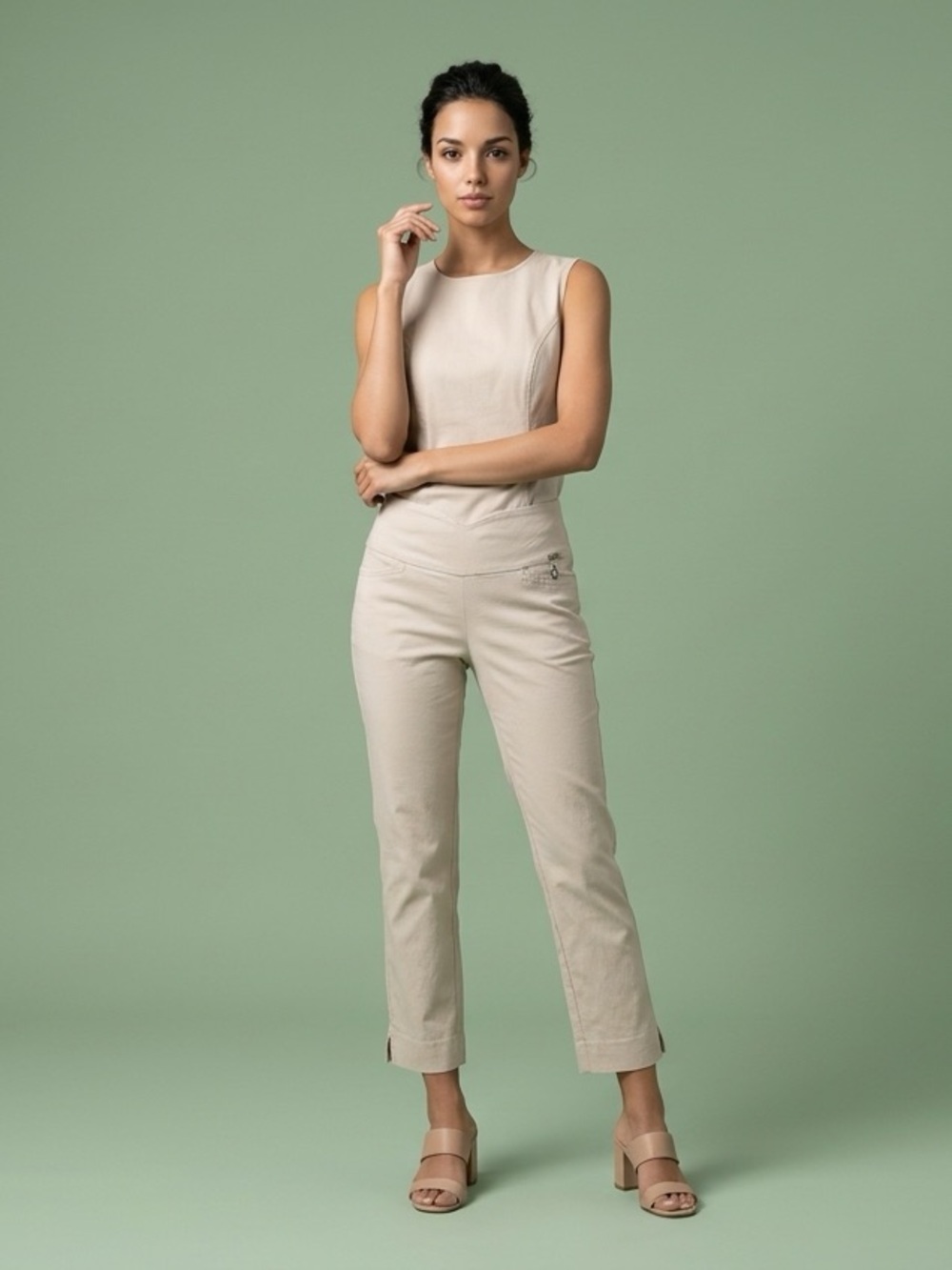 Women’s Swing Control Beige Casual Cream Stretch Comfortable Crop Pants-S